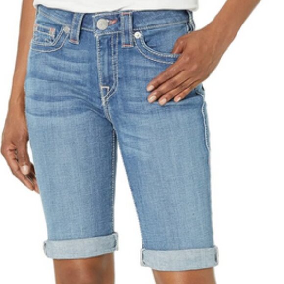 True Religion Riley Jean Shorts Knee y2k style Knee Length Cuff Denim Short - Picture 1 of 9